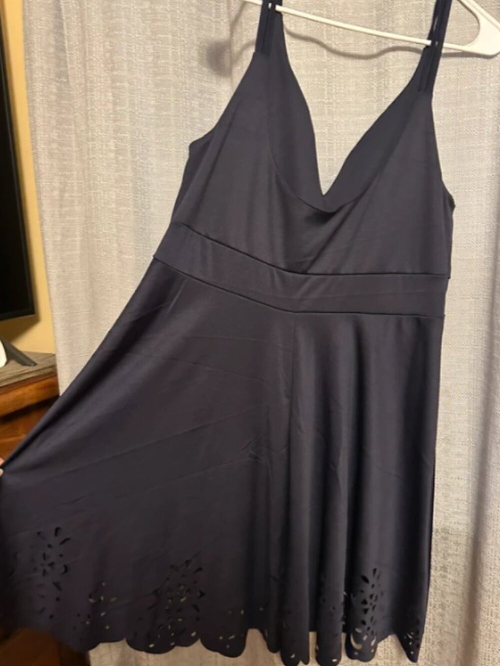 Plus Solid Navy Laser Cut Cami Dress - Picture 4 of 4